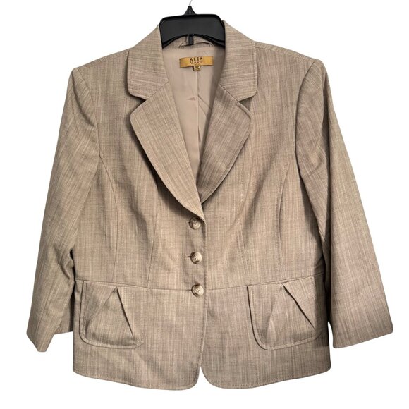 Alex Marie Petite Womens Blazer 16P Beige Checkered Polyester Viscose Blend 3-Bu - Picture 1 of 12